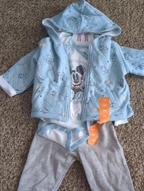 Disney Light Blue and Gray Mickey Mouse 3-Piece Outfit 12 Months